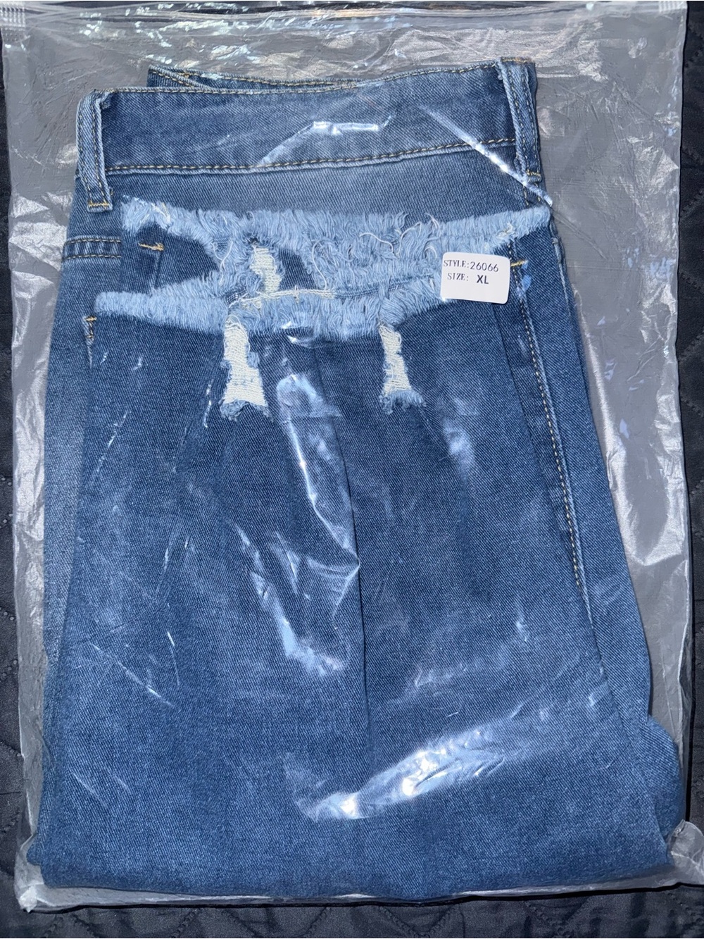 Distressed Dark Blue Denim Bermuda Shorts - Women's - Picture 4 of 4